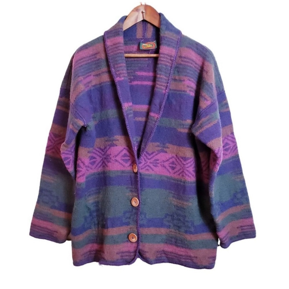 Vintage ALPS Womens Wool Multicolor Sweater Jacket